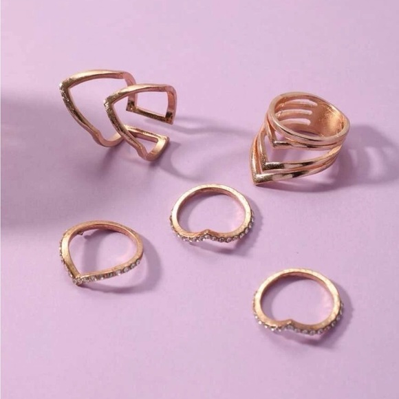 GOLD 5pc Geometric Ring Set - Picture 2 of 2